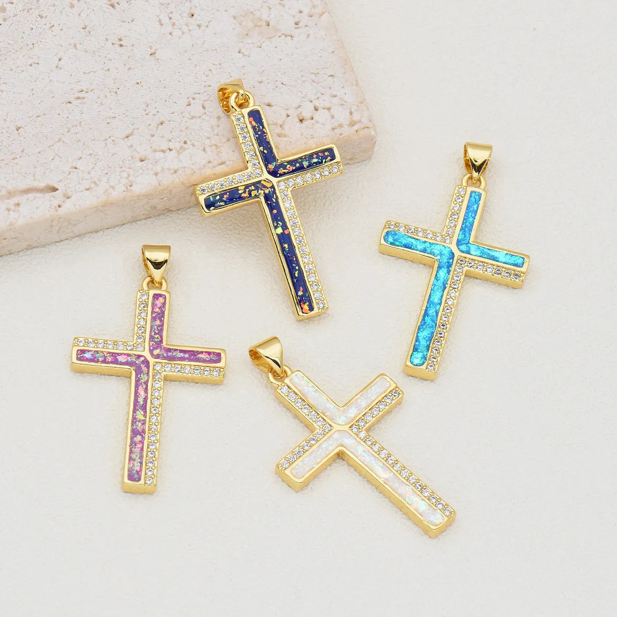 1 Piece Basic Cross Copper Plating Inlay Jewelry Accessories