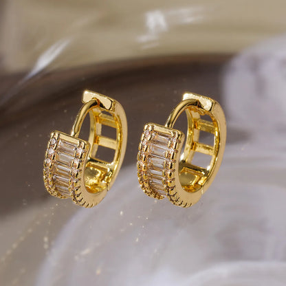 1 Piece Basic Simple Style Geometric Plating Inlay Copper Zircon 18k Gold Plated Hoop Earrings