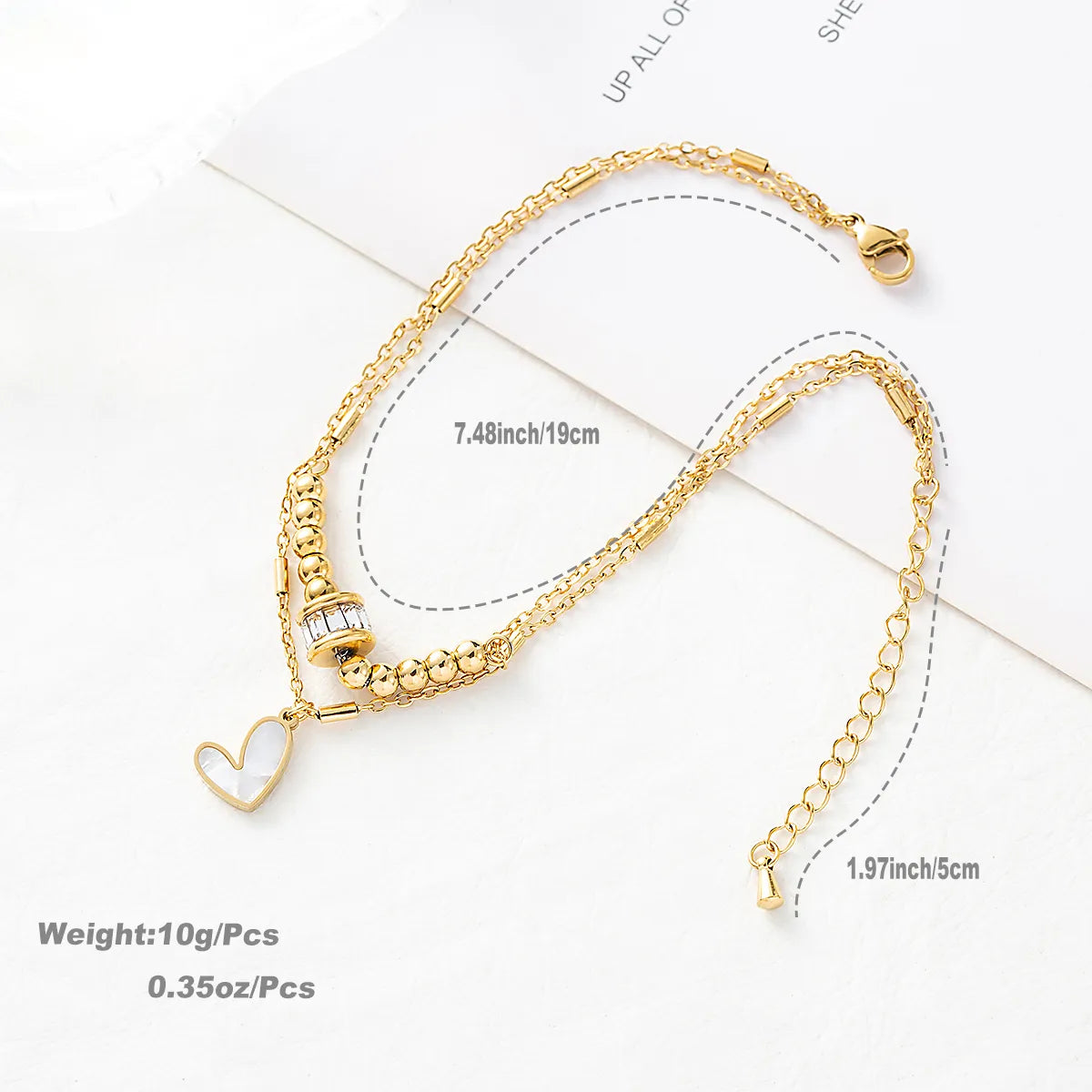 Beach Heart Shape Stainless Steel Layered Plating Inlay Zircon 18k Gold Plated Platinum Plated Women's Anklet