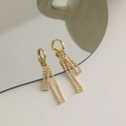 1 Piece Beach Modern Style Classic Style Tassel Inlay Copper Zircon 16K Gold Plated Drop Earrings