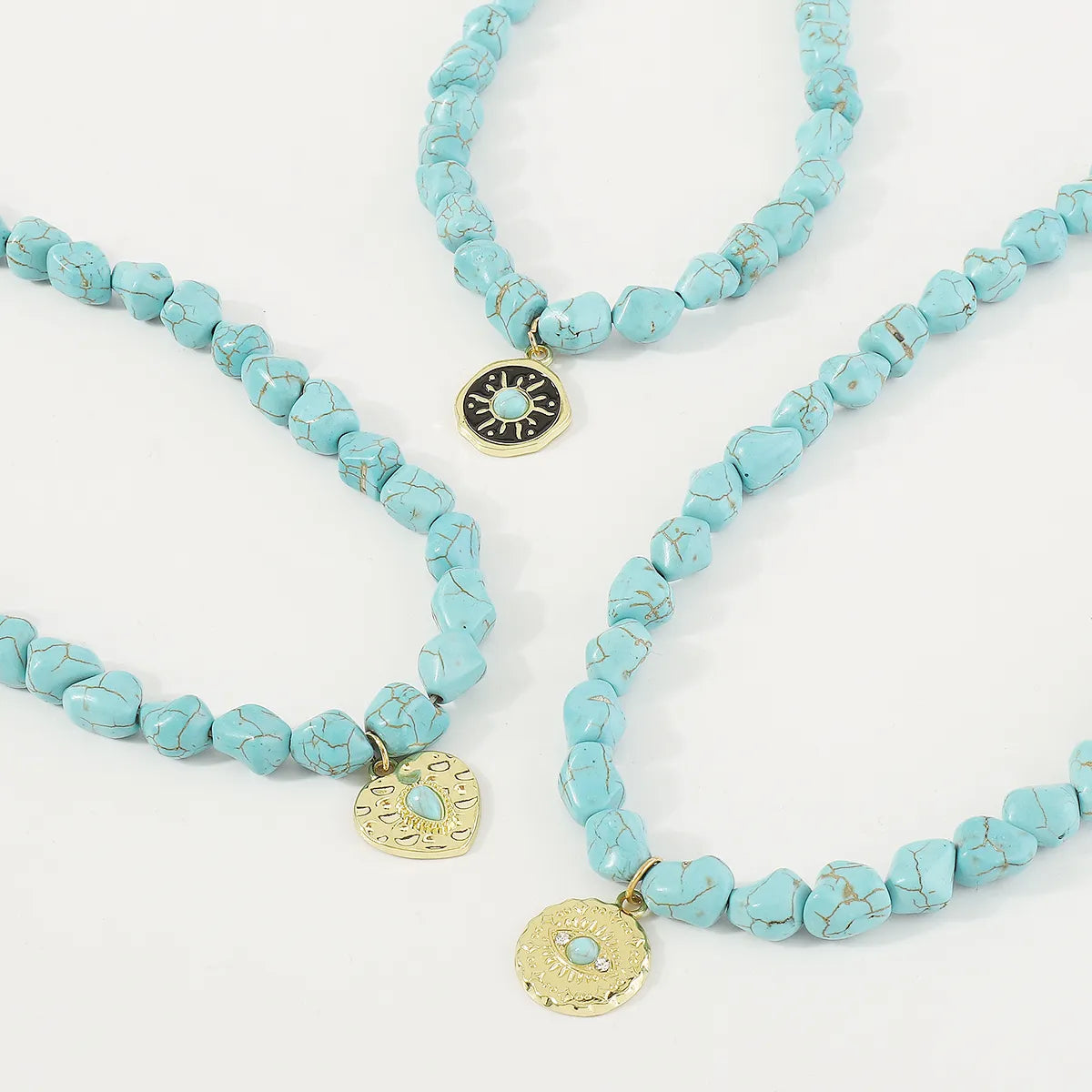 1 Piece Beach Sun Heart Shape Eye Alloy Turquoise Beaded Women's Pendant Necklace