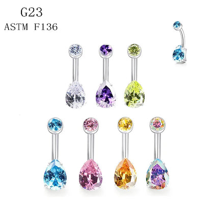 1 Piece Belly Rings Beach Tropical Solid Color Pure Titanium Inlay Zircon Belly Rings