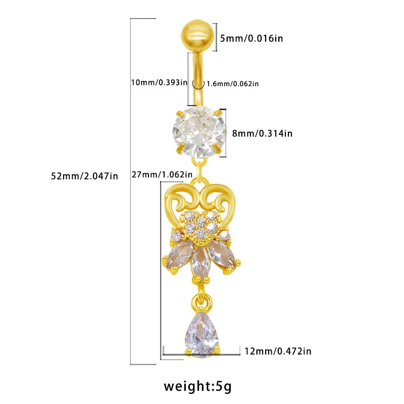 1 Piece Belly Rings Casual Elegant Classic Style Water Droplets Heart Shape 316 Stainless Steel  Alloy Inlay Resin Rhinestones Glass Gold Plated