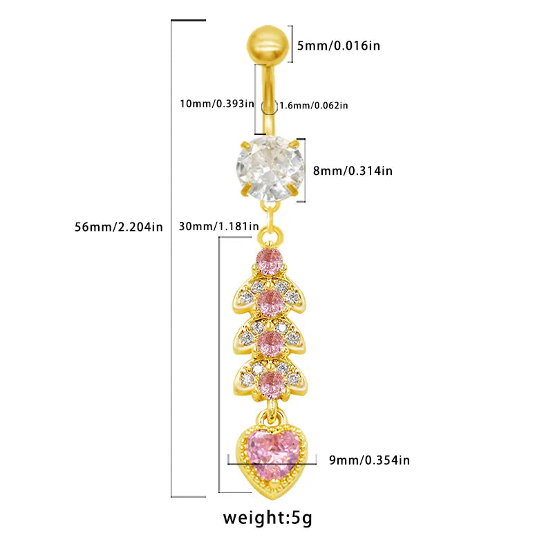 1 Piece Belly Rings Casual Elegant Classic Style Water Droplets Heart Shape 316 Stainless Steel  Alloy Inlay Resin Rhinestones Glass Gold Plated