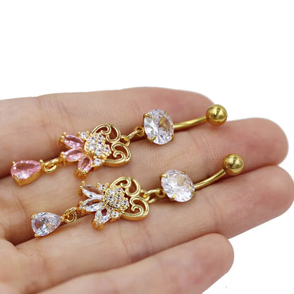 1 Piece Belly Rings Casual Elegant Classic Style Water Droplets Heart Shape 316 Stainless Steel  Alloy Inlay Resin Rhinestones Glass Gold Plated