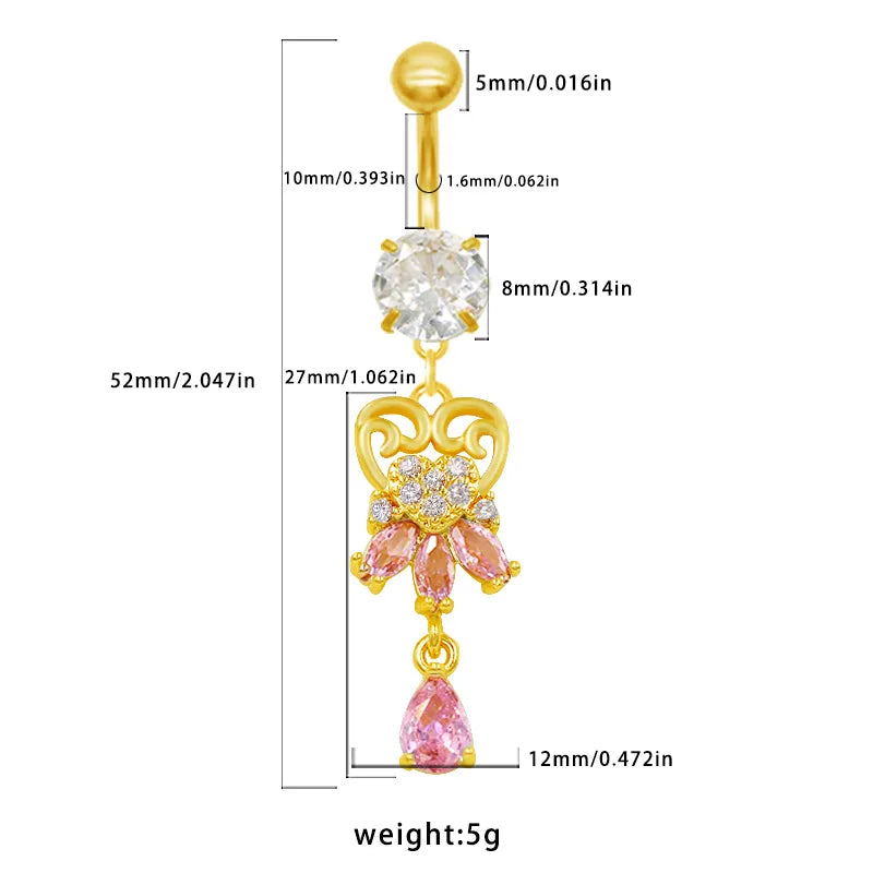 1 Piece Belly Rings Casual Elegant Classic Style Water Droplets Heart Shape 316 Stainless Steel  Alloy Inlay Resin Rhinestones Glass Gold Plated