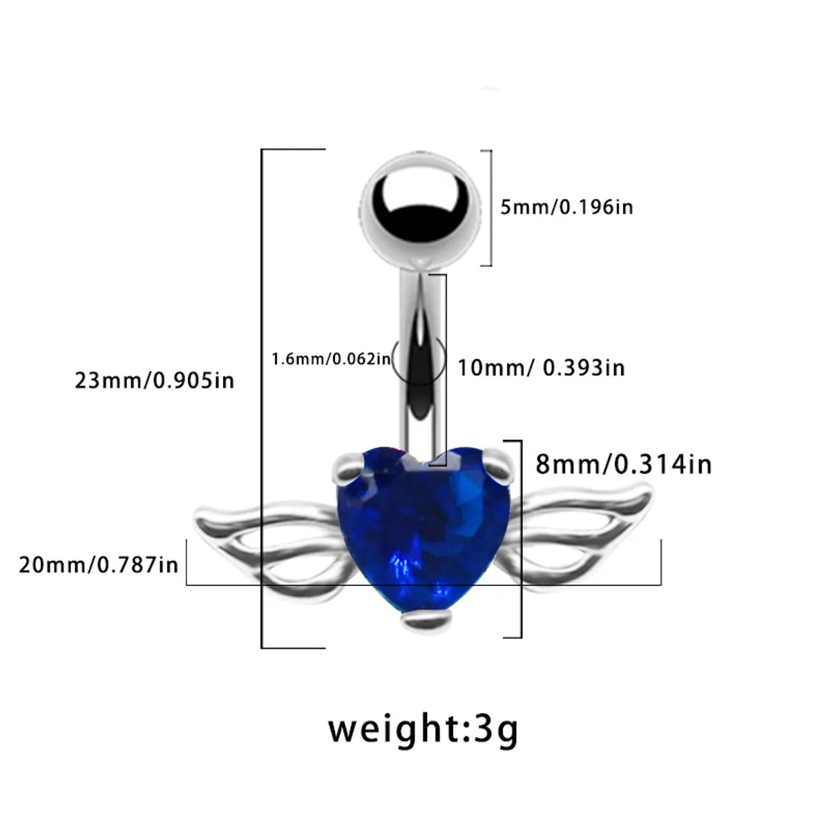 1 Piece Belly Rings Casual Simple Style Heart Shape Wings 316 Stainless Steel  Alloy Inlay Zircon Gold Plated Silver Plated