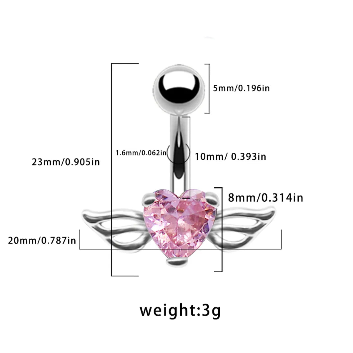 1 Piece Belly Rings Casual Simple Style Heart Shape Wings 316 Stainless Steel  Alloy Inlay Zircon Gold Plated Silver Plated