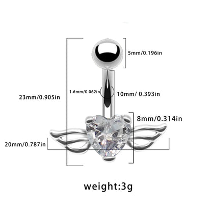 1 Piece Belly Rings Casual Simple Style Heart Shape Wings 316 Stainless Steel  Alloy Inlay Zircon Gold Plated Silver Plated