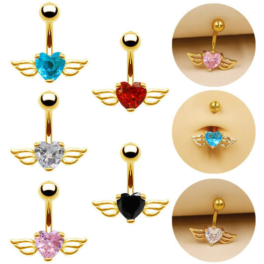 1 Piece Belly Rings Casual Simple Style Heart Shape Wings 316 Stainless Steel  Alloy Inlay Zircon Gold Plated Silver Plated