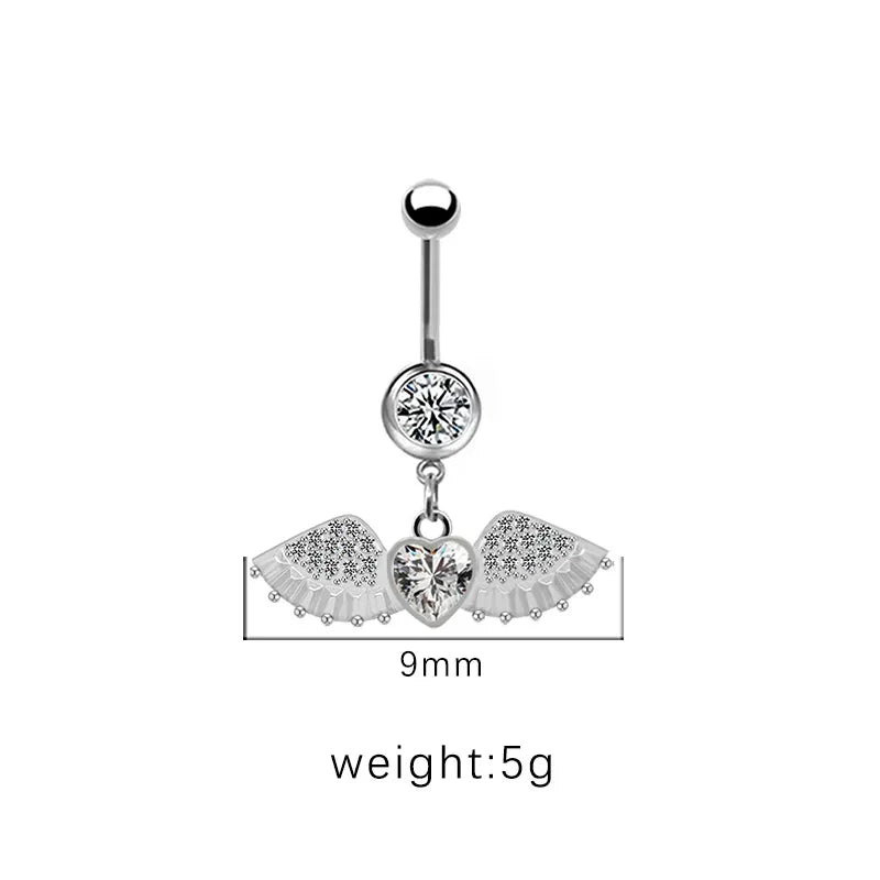 1 Piece Belly Rings Cute Pastoral Simple Style Star Heart Shape Wings Stainless Steel Alloy Plating Inlay Acrylic Rhinestones Glass White Gold Plated