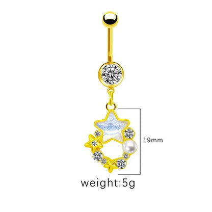 1 Piece Belly Rings Cute Pastoral Simple Style Star Heart Shape Wings Stainless Steel Alloy Plating Inlay Acrylic Rhinestones Glass White Gold Plated