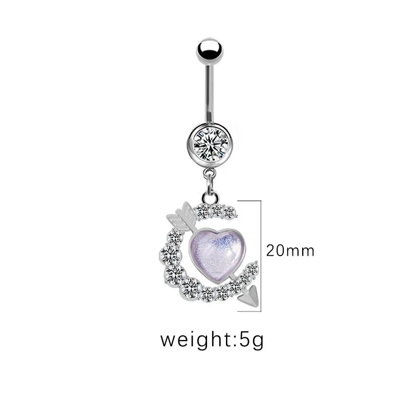 1 Piece Belly Rings Cute Pastoral Simple Style Star Heart Shape Wings Stainless Steel Alloy Plating Inlay Acrylic Rhinestones Glass White Gold Plated