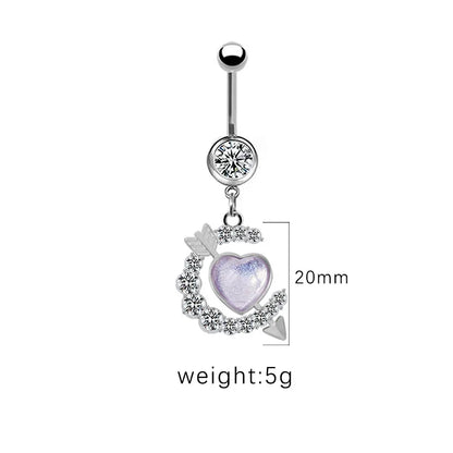 1 Piece Belly Rings Cute Pastoral Simple Style Star Heart Shape Wings Stainless Steel Alloy Plating Inlay Acrylic Rhinestones Glass White Gold Plated