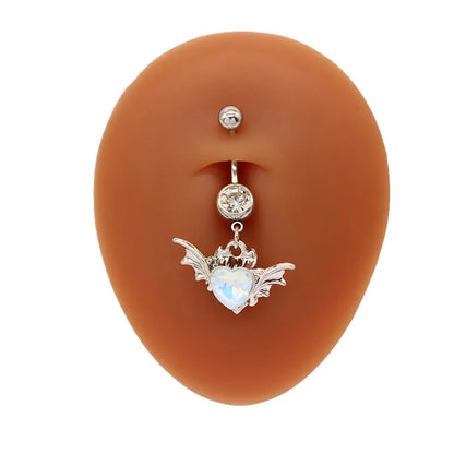 1 Piece Belly Rings Cute Pastoral Simple Style Star Heart Shape Wings Stainless Steel Alloy Plating Inlay Acrylic Rhinestones Glass White Gold Plated