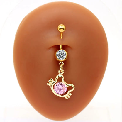 1 Piece Belly Rings Elegant Cute Shiny Rabbit Peacock Cat Stainless Steel Copper Hollow Out Inlay Rhinestones Zircon White Gold Plated Gold Plated