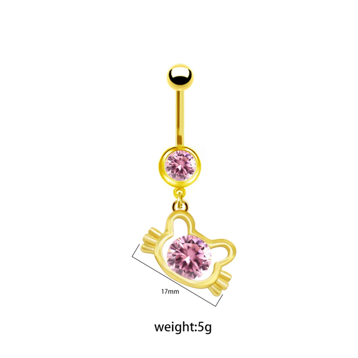 1 Piece Belly Rings Elegant Cute Shiny Rabbit Peacock Cat Stainless Steel Copper Hollow Out Inlay Rhinestones Zircon White Gold Plated Gold Plated