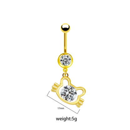 1 Piece Belly Rings Elegant Cute Shiny Rabbit Peacock Cat Stainless Steel Copper Hollow Out Inlay Rhinestones Zircon White Gold Plated Gold Plated