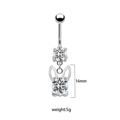 1 Piece Belly Rings Elegant Cute Shiny Rabbit Peacock Cat Stainless Steel Copper Hollow Out Inlay Rhinestones Zircon White Gold Plated Gold Plated