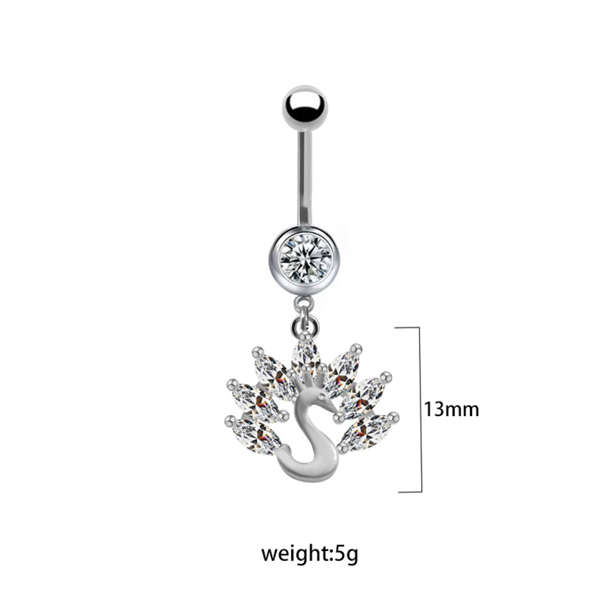 1 Piece Belly Rings Elegant Cute Shiny Rabbit Peacock Cat Stainless Steel Copper Hollow Out Inlay Rhinestones Zircon White Gold Plated Gold Plated