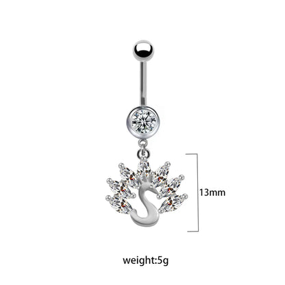 1 Piece Belly Rings Elegant Cute Shiny Rabbit Peacock Cat Stainless Steel Copper Hollow Out Inlay Rhinestones Zircon White Gold Plated Gold Plated