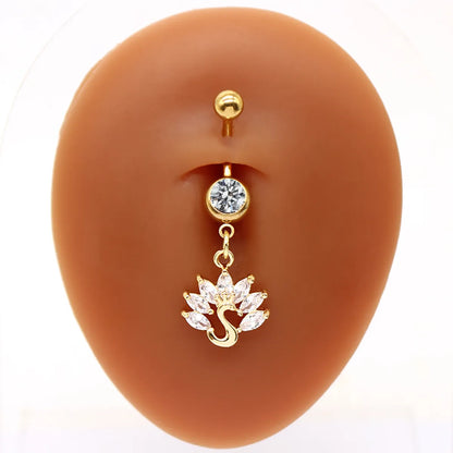 1 Piece Belly Rings Elegant Cute Shiny Rabbit Peacock Cat Stainless Steel Copper Hollow Out Inlay Rhinestones Zircon White Gold Plated Gold Plated