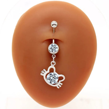 1 Piece Belly Rings Elegant Cute Shiny Rabbit Peacock Cat Stainless Steel Copper Hollow Out Inlay Rhinestones Zircon White Gold Plated Gold Plated