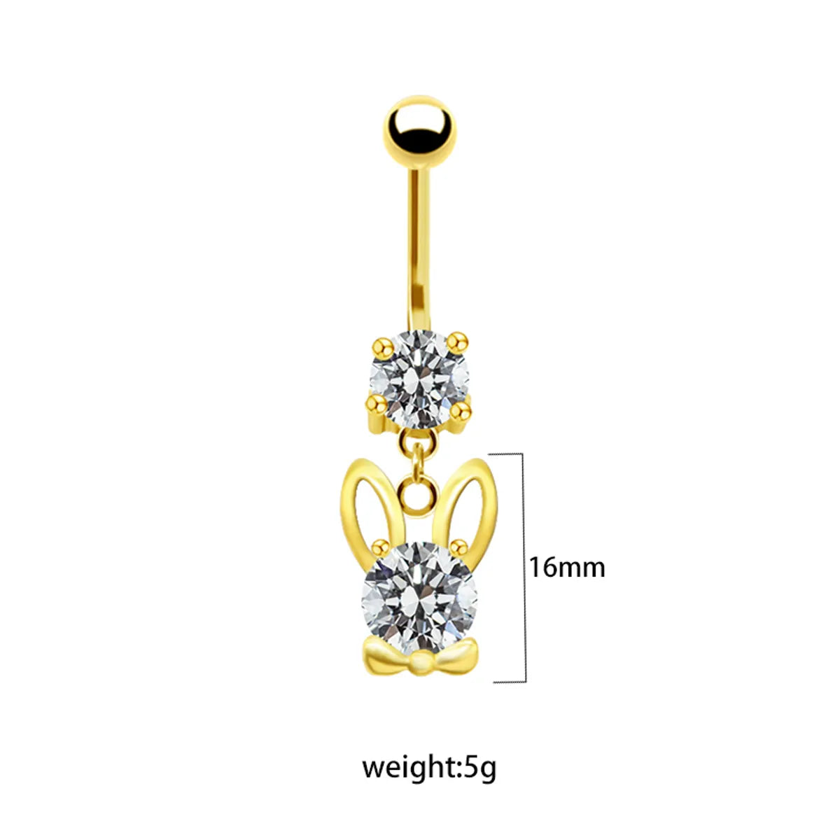 1 Piece Belly Rings Elegant Cute Shiny Rabbit Peacock Cat Stainless Steel Copper Hollow Out Inlay Rhinestones Zircon White Gold Plated Gold Plated