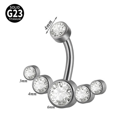 1 Piece Belly Rings Elegant Hawaiian Tropical Round Square Heart Shape G23 Titanium Alloy Inlay Zircon Belly Rings