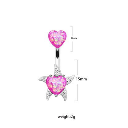 1 Piece Belly Rings Elegant Heart Shape Butterfly Stainless Steel Plating Inlay Rhinestones Opal Belly Ring