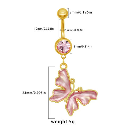 1 Piece Belly Rings Elegant Sexy Classic Style Sun Heart Shape Butterfly 316 Stainless Steel  Alloy Inlay Resin Rhinestones Glass Gold Plated