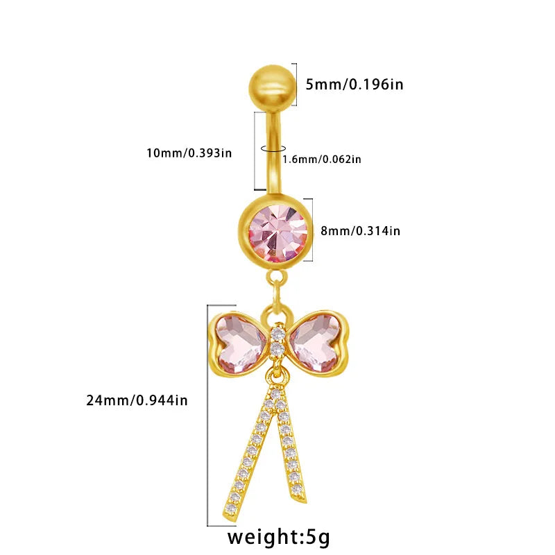 1 Piece Belly Rings Elegant Sexy Classic Style Sun Heart Shape Butterfly 316 Stainless Steel  Alloy Inlay Resin Rhinestones Glass Gold Plated