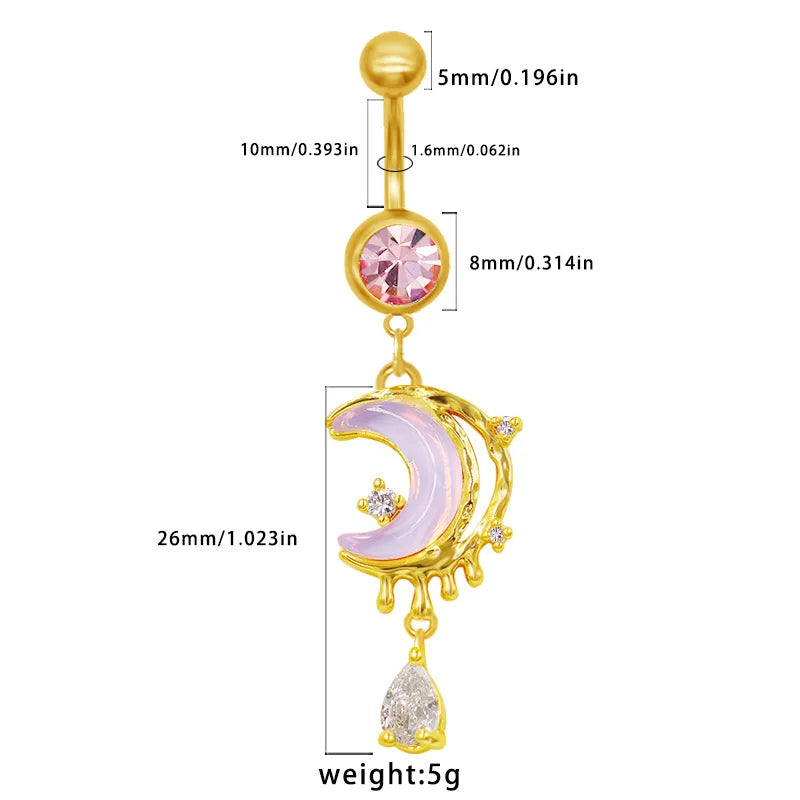 1 Piece Belly Rings Elegant Sexy Classic Style Sun Heart Shape Butterfly 316 Stainless Steel  Alloy Inlay Resin Rhinestones Glass Gold Plated