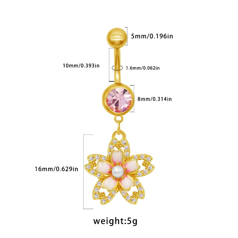 1 Piece Belly Rings Elegant Sexy Classic Style Sun Heart Shape Butterfly 316 Stainless Steel  Alloy Inlay Resin Rhinestones Glass Gold Plated