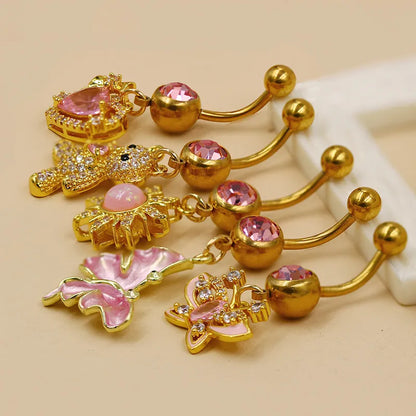 1 Piece Belly Rings Elegant Sexy Classic Style Sun Heart Shape Butterfly 316 Stainless Steel  Alloy Inlay Resin Rhinestones Glass Gold Plated