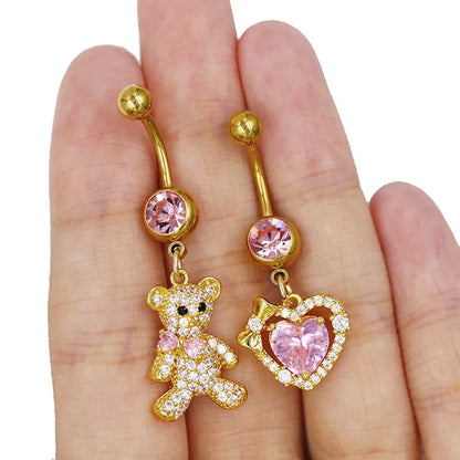 1 Piece Belly Rings Elegant Sexy Classic Style Sun Heart Shape Butterfly 316 Stainless Steel  Alloy Inlay Resin Rhinestones Glass Gold Plated