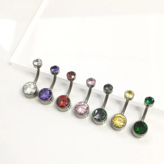 1 Piece Belly Rings Elegant Simple Style Solid Color Pure Titanium Inlay Zircon Belly Rings