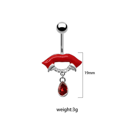 1 Piece Belly Rings Exaggerated Funny Lips Alloy Titanium Steel Copper Plating Inlay Rhinestones Glass White Gold Plated