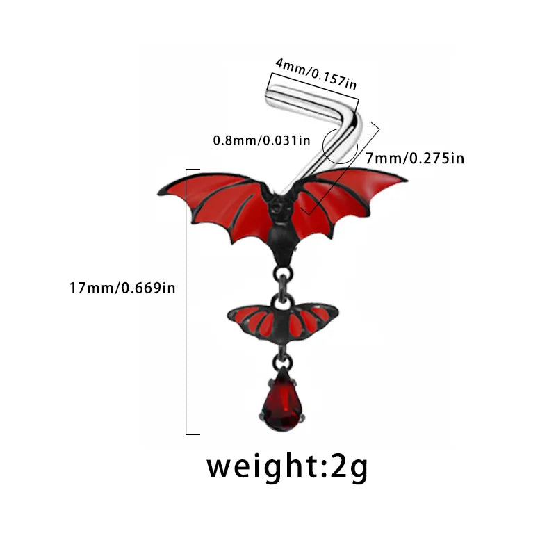 1 Piece Belly Rings Gothic Retro Wings Bat 316 Stainless Steel  Alloy Copper Epoxy Inlay Resin Glass White Gold Plated Ear Cartilage Rings & Studs Belly Rings Nose Rings & Studs