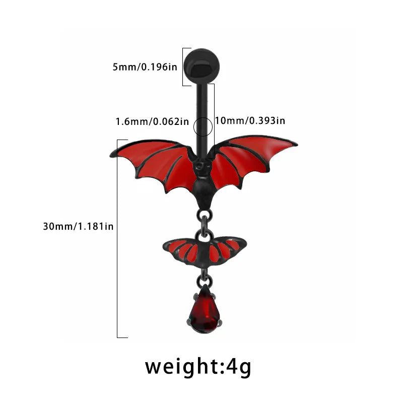 1 Piece Belly Rings Gothic Retro Wings Bat 316 Stainless Steel  Alloy Copper Epoxy Inlay Resin Glass White Gold Plated Ear Cartilage Rings & Studs Belly Rings Nose Rings & Studs