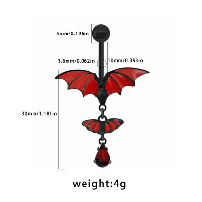 1 Piece Belly Rings Gothic Retro Wings Bat 316 Stainless Steel  Alloy Copper Epoxy Inlay Resin Glass White Gold Plated Ear Cartilage Rings & Studs Belly Rings Nose Rings & Studs