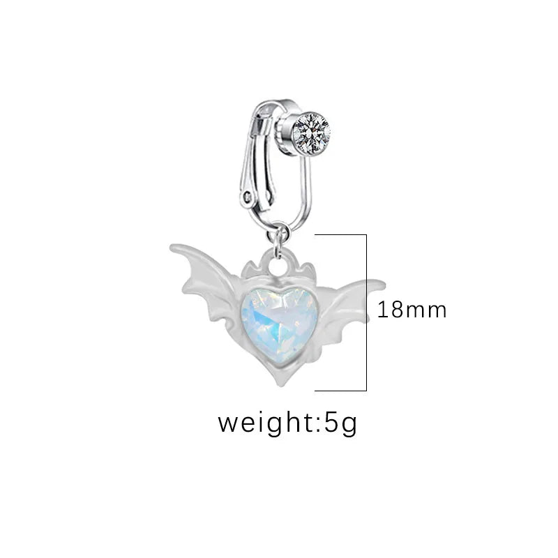 1 Piece Belly Rings IG Style Shiny Heart Shape Wings Stainless Steel Alloy Inlay Acrylic Glass White Gold Plated Gold Plated