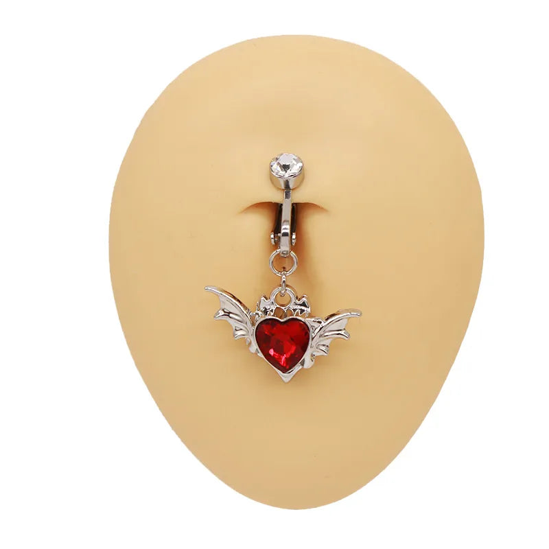 1 Piece Belly Rings IG Style Shiny Heart Shape Wings Stainless Steel Alloy Inlay Acrylic Glass White Gold Plated Gold Plated