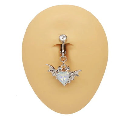 1 Piece Belly Rings IG Style Shiny Heart Shape Wings Stainless Steel Alloy Inlay Acrylic Glass White Gold Plated Gold Plated