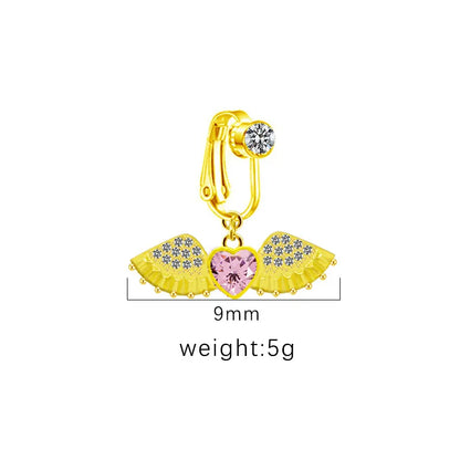 1 Piece Belly Rings IG Style Shiny Heart Shape Wings Stainless Steel Alloy Inlay Acrylic Glass White Gold Plated Gold Plated