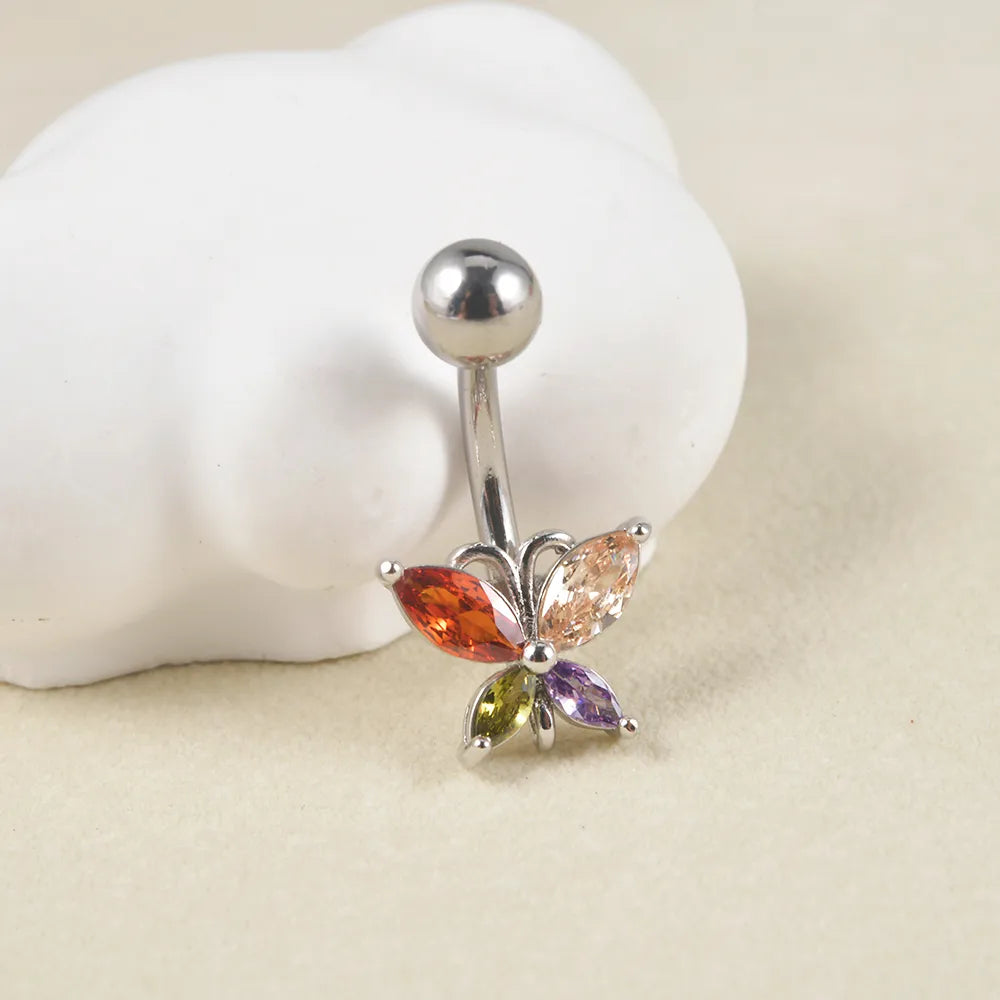 1 Piece Belly Rings IG Style Simple Style Cool Style Butterfly 304 Stainless Steel Inlay Zircon Belly Rings