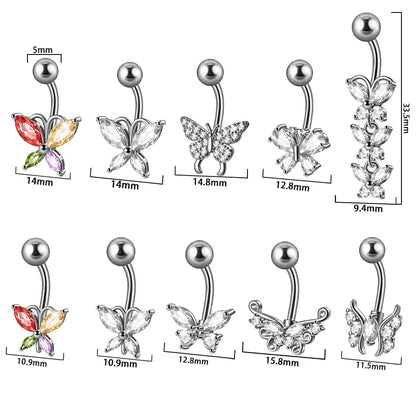 1 Piece Belly Rings IG Style Simple Style Cool Style Butterfly 304 Stainless Steel Inlay Zircon Belly Rings