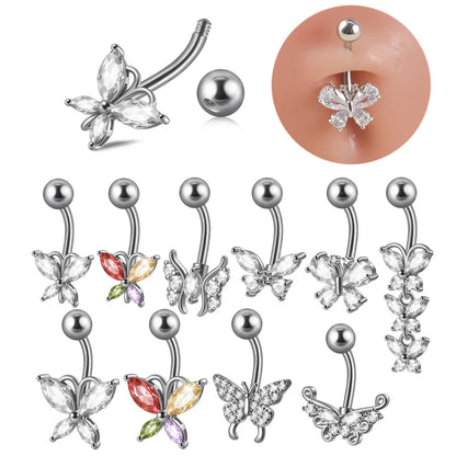 1 Piece Belly Rings IG Style Simple Style Cool Style Butterfly 304 Stainless Steel Inlay Zircon Belly Rings