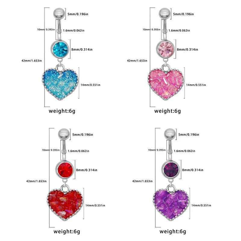 1 Piece Belly Rings Punk Simple Style Commute Heart Shape 316 Stainless Steel  Alloy Inlay Rhinestones White Gold Plated