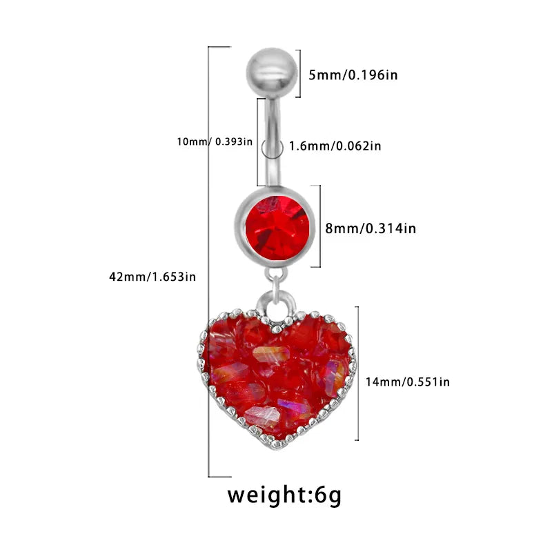 1 Piece Belly Rings Punk Simple Style Commute Heart Shape 316 Stainless Steel  Alloy Inlay Rhinestones White Gold Plated